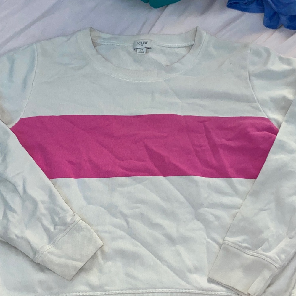 J. Crew Cream and Pink Stripe Pullover